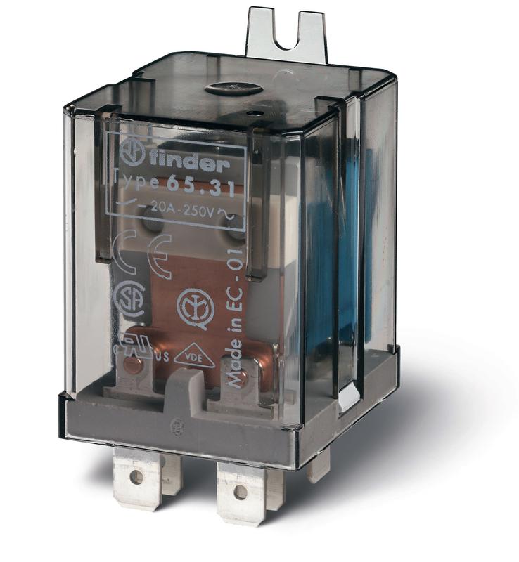 Реле силовое электромеханич. монтаж в наконечники Faston 250 (6.3х0.8мм) 1NO 30А AgSnO2 (зазор >/=3мм) 230В AC RTI монтаж. фланец FINDER 653182304300