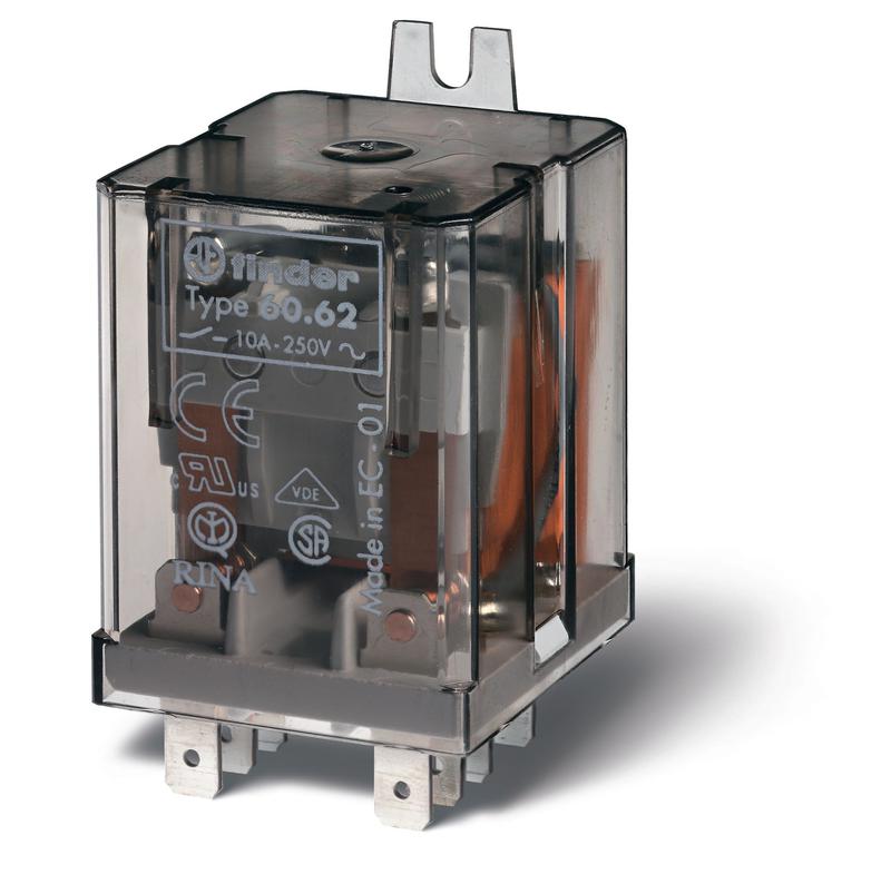 Реле универсальное электромеханич. монтаж в наконечники Faston 187 (4.8х0.8мм) 2CO 10А AgNi 24В AC RTI бок. монтаж. фланец FINDER 606280240000