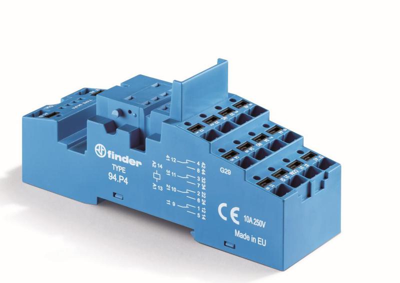 Розетка с безвинт. клеммами Push-in для реле 55.32 55.34 таймера 85.02 85.04 модули 86.00 99.02 в комплекте металлич. клипса 094.71 син. FINDER 94P4SMA
