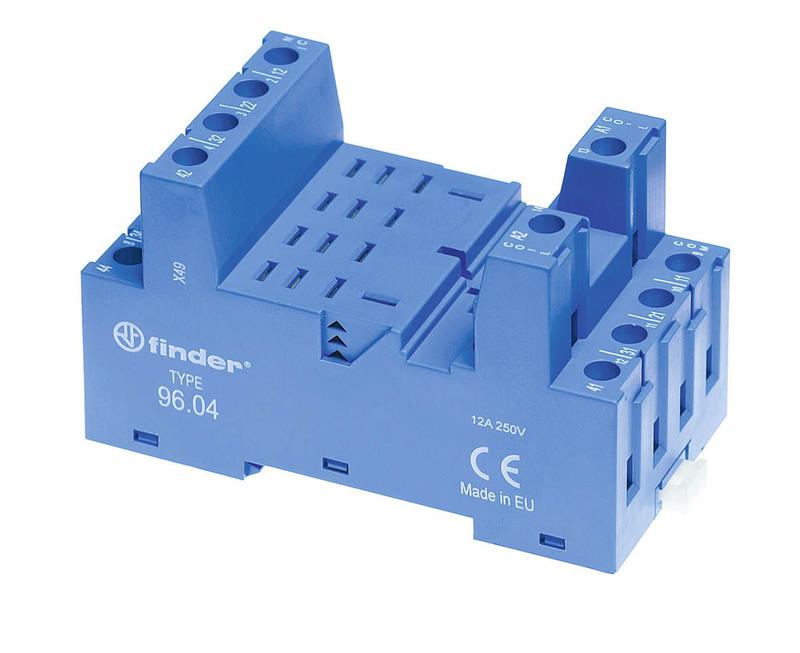 Розетка с винт. клеммами (с зажимной клетью) для реле 56.34 модули 86.00 86.30 99.02 в комплекте металлич. клипса 096.71 син. FINDER 96047SMA