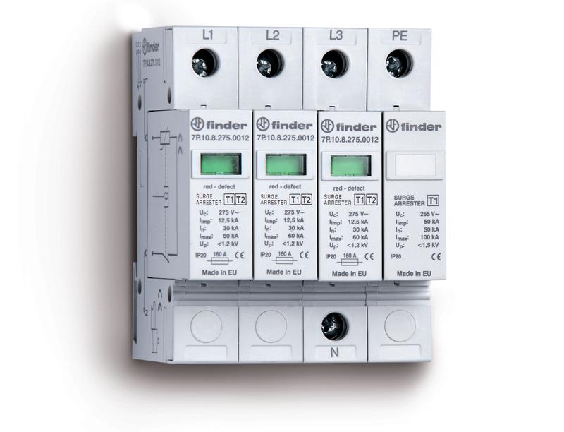 Устройство защиты от импульсных перенапряжений УЗИП тип 1 (3 варистора + 1 искровый разрядник) модульный 70мм IP20 FINDER 7P1482751012