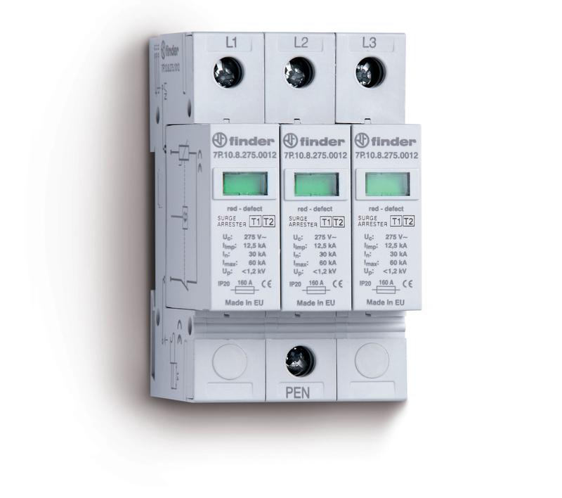 Устройство защиты от импульсных перенапряжений УЗИП тип 1 (3 варистора) модульный 52.5мм IP20 FINDER 7P1382751012