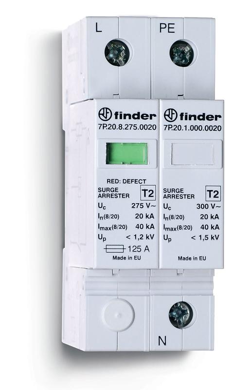 Устройство защиты от импульсных перенапряжений УЗИП тип 2 (1 варистор + 1 искровый разрядник) модульный 35мм IP20 FINDER 7P2282751020