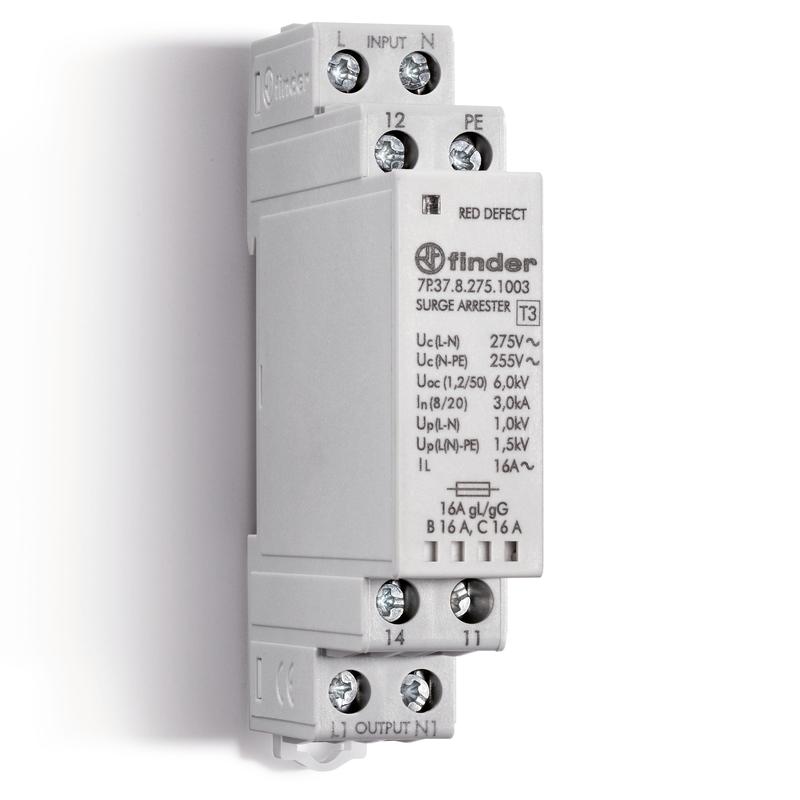 Устройство защиты от импульсных перенапряжений УЗИП тип 3 (1 варистор + 1 искровый разрядник) модульный 17.5мм IP20 FINDER 7P3782751003