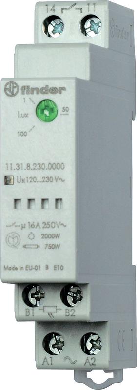 Фотореле модульное с фотоэлементом 011.02 монтаж на рейку 35мм 1NO 16А 24В AC/DC 1…100люкс 17.5мм фотореле IP20/фотоэлемент IP54 FINDER 113100240000