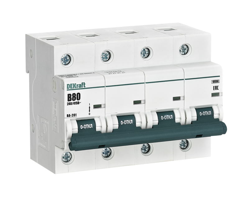 Выключатель автоматический 4п B 80А 10кА ВА-201 DEKraft 13046DEK