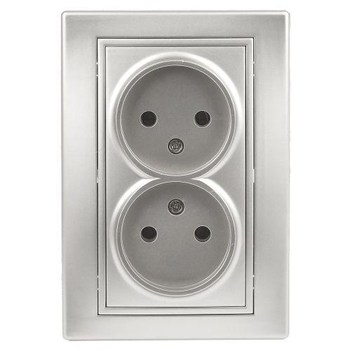 Розетка 2-м СП Plano 1-204-03 16А IP20 250В 2х2P алюм. Intro Б0053907