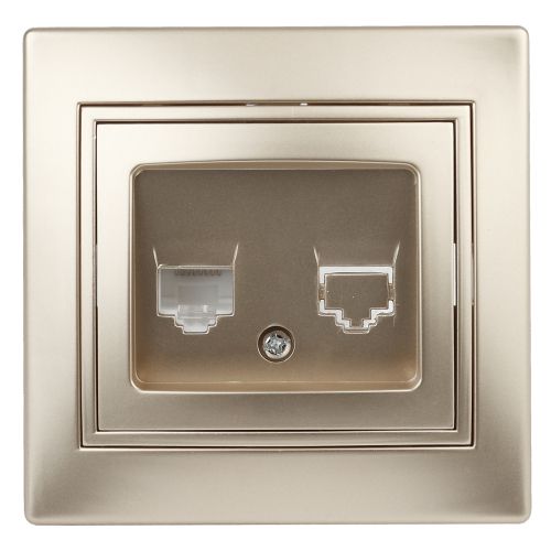 Розетка телефонная 1-м СП Plano 1-302-04 RJ11 IP20 шампань Intro Б0030083