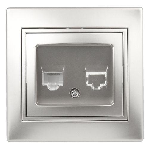 Розетка компьютерная 1-м СП Plano 1-303-03 RJ45 IP20 алюм. Intro Б0030086