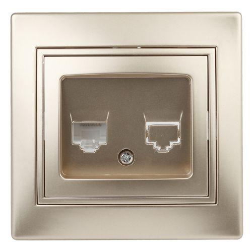 Розетка компьютерная 1-м СП Plano 1-303-04 RJ45 IP20 шампань Intro Б0030087