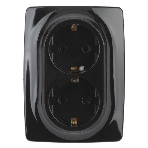 Розетка 2-м СП Эра12 12-2108-06 16А IP20 250В 2х2P+E Schuko защ. шторки черн. Эра Б0036447