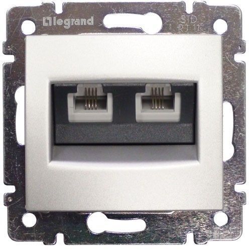 Розетка телефонная 2-м СП Valena RJ11 4 контакт. механизм алюм. IEK 770139