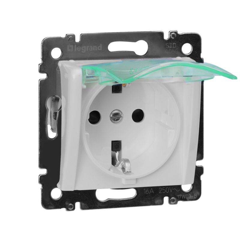 Розетка 1-м СП Valena 16А IP44 2P+E с заземл. защ. шторки с крышкой немецк. стандарт механизм бел. IEK 774220