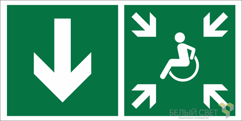 Знак безопасности BL-2010B.E79"Указ. двери пункта сбора(безоп.зоны)МГН(лев.)" Белый свет a19725