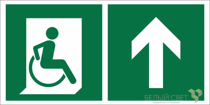 Знак безопасности BL-2915B.E69"Напр. движения к эвакуац. выходу МГН прямо" Белый свет a18502