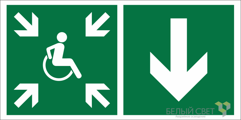 Знак безопасности BL-3015.E78"Указ. двери пункта сбора(безоп.зоны)МГН(прав.)" Белый свет a19334