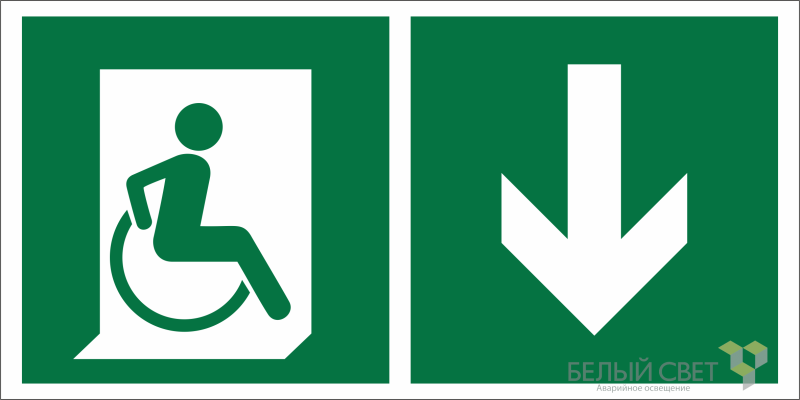 Знак безопасности BL-3517.E70"Указ. двери эвакуац. выхода (прав.) для МГН" Белый свет a18616