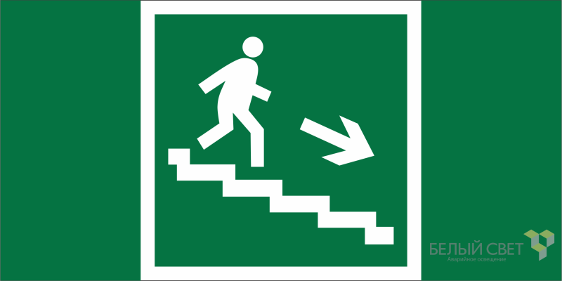 Знак безопасности BL-4020.E13"Напр. к эвакуац. выходу по лестн. вниз (прав.)" Белый свет a12943
