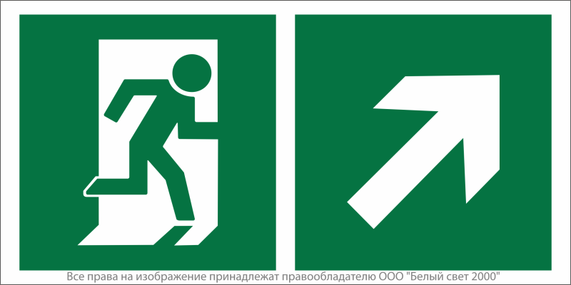 Знак безопасности NPU-2714.E37"Напр. к эвакуационному выходу направо вверх" Белый свет a20313