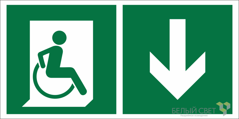 Знак безопасности NPU-2714.E70"Указ. двери эвакуац. выхода (прав.) для МГН" Белый свет a20328