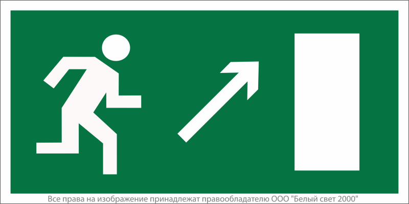 Знак безопасности NPU-6030.E05"Напр. к эвакуационному выходу направо вверх" Белый свет a20518