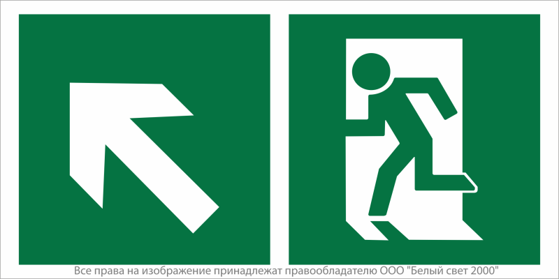 Знак безопасности NPU-6030.E34"Напр. к эвакуационному выходу налево вверх" Белый свет a20534