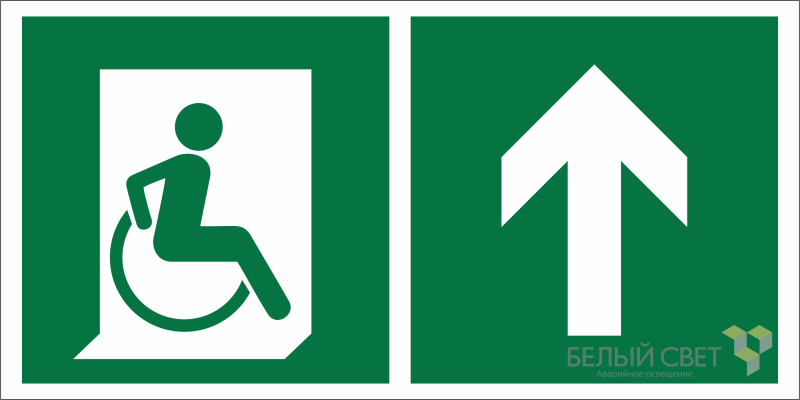 Знак безопасности NPU-6030.E69"Направ. движения к эвакуац. выходу МГН прямо" Белый свет a20551
