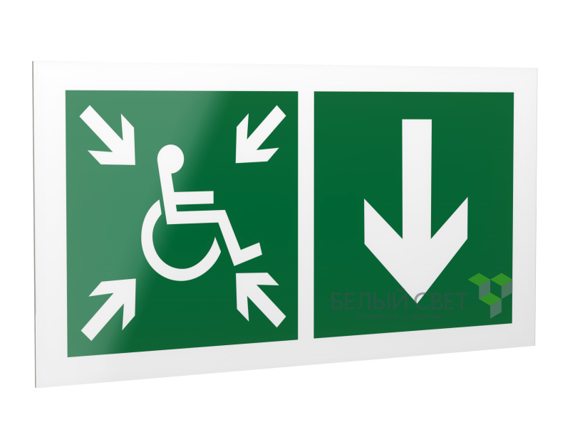 Знак безопасности PP-40205.E78"Указ. двери пункта сбора(безоп.зоны)МГН(прав)" Белый свет a20809