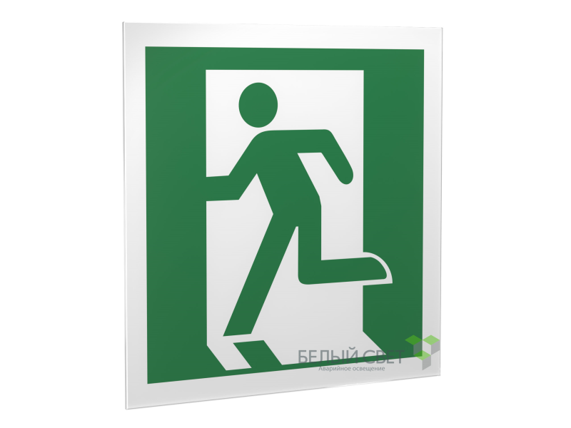 Знак безопасности PS-33336.E01-01"Выход здесь (лев.)" Белый свет a20858