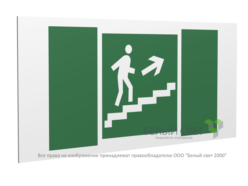 Знак безопасности PS-40206.E15"Напр. к эвакуац. выходу по лестн. вверх (прав.)" Белый свет a18513