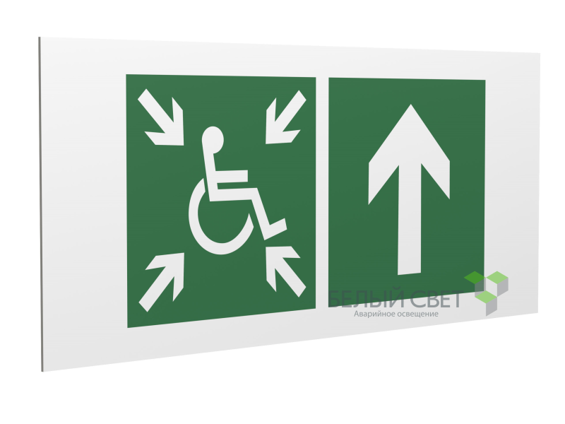 Знак безопасности PS-40206.E77"Напр.движ. к пункту сбора(безоп.зоне)МГН прямо" Белый свет a20631