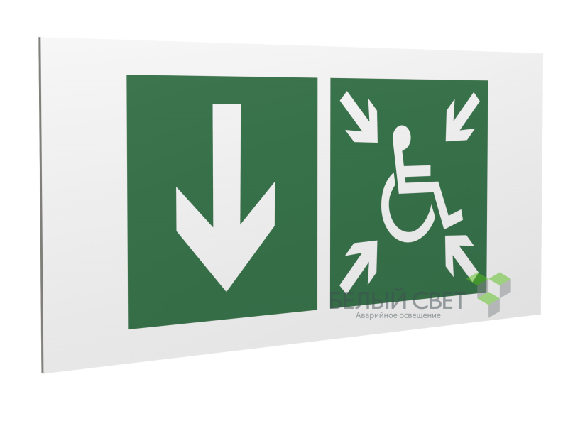 Знак безопасности PS-40206.E79"Указ. двери пункта сбора(безоп.зоны)МГН(лев.)" Белый свет a20633