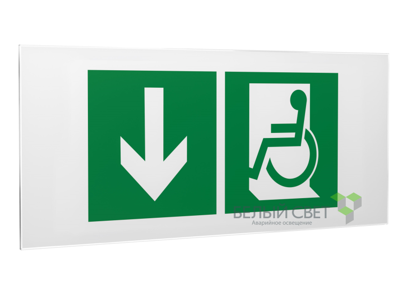 Знак безопасности PS-50206.E71"Указ. двери эвакуац. выхода (лев.) для МГН" Белый свет a18542