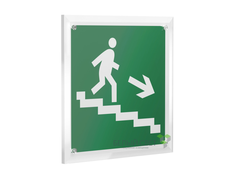 Знак безопасности PT-17176.E13"Напр. к эвакуац. выходу по лестн. вниз (прав.)" Белый свет a20662