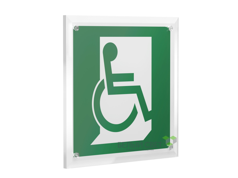 Знак безопасности PT-17176.E60-02"Выход для МГН здесь (правосторонний)" Белый свет a20668