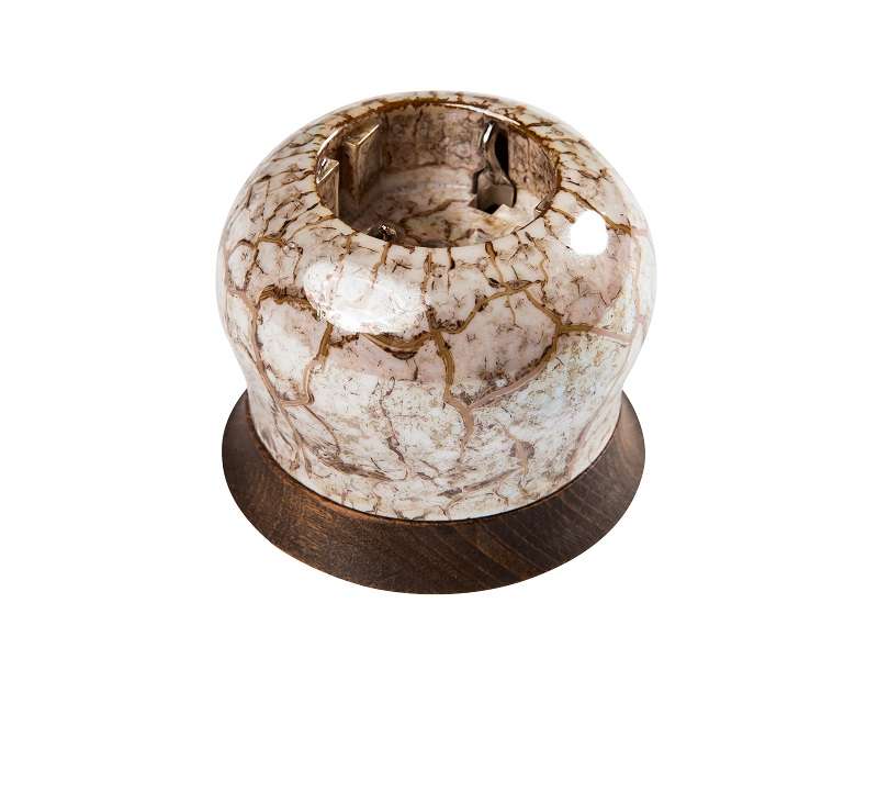 Розетка 1-м ОП Фаберже 16А IP20 ретро с заземл. с 1-м круглой рамкой Винтаж мрамор зол. Bironi B2-101-090/18