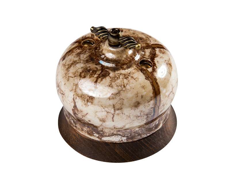 Выключатель проходной поворотный 1-кл. ОП Фаберже 10А IP20 ретро 2 полож. в компл. с 1-м круглой рамкой Винтаж зол. мрамор Bironi B2-201-090/18