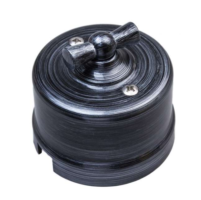 Выключатель проходной поворотный 1-кл. ОП Лизетта 10А IP20 ретро 2 полож. ABS-пластик серебр. век Bironi B1-201-11