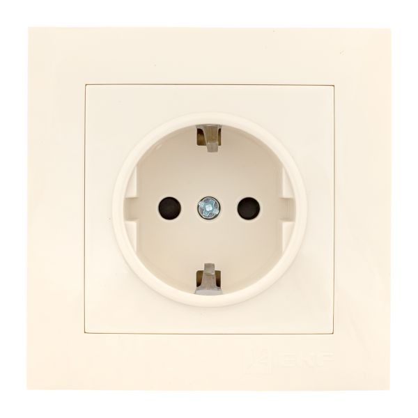Розетка 1-м СП Валенсия 16А IP20 с заземл. защ. шторки крем. PROxima EKF EWR16-028-20