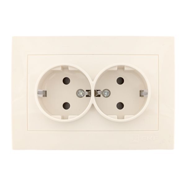 Розетка 2-м СП Валенсия 16А IP20 с заземл. защ. шторки крем. PROxima EKF EWR16-128-20