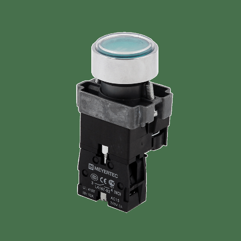 Кнопка плоская с подсветкой 220В AC/DC 1NO IP67 металл MTB2-BWF3361 зел. ОВЕН 132652