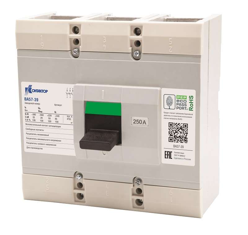 Выключатель автоматический 3п 250А 3000Im ВА57-39-341810 660/380В AC НР=230В AC 3З4Р Контактор L630-0888