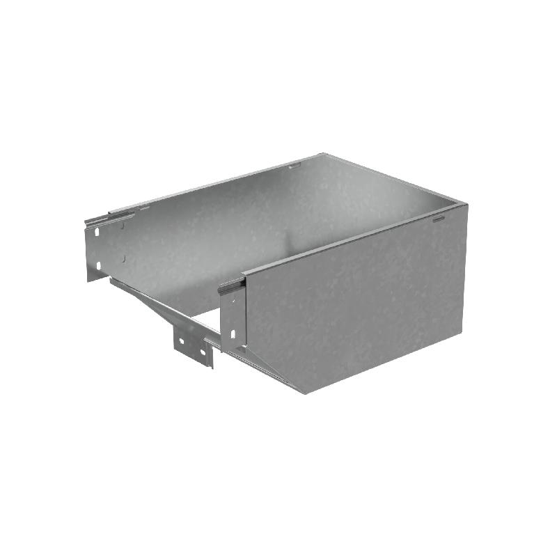 Угол для лотка вертикальный внешний левый с разворотом трассы на 90град. 300х100 сталь 1мм "ПЛЮС" VLPDplus90-100-300-L HD КМ PL3803