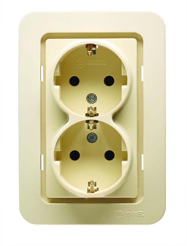 Розетка 2-м СП Lillium 10А с заземл. без вставки крем. Makel 71282