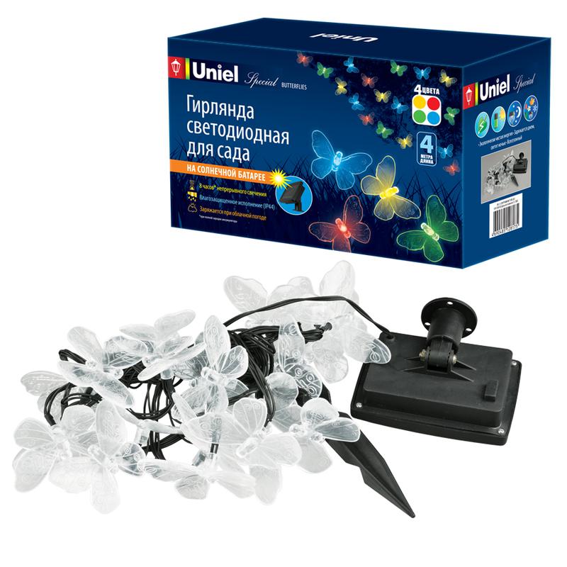 Гирлянда садовая USL-S-129/PT4000 BUTTERFLIES солнечная батарея "Бабочки" 20 светодиодов разноцветный свет IP44 Uniel UL-00006557