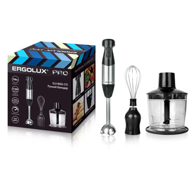 Блендер ELX-BS02-C72 набор: измельчитель; венчик 700Вт 220-240В серебр./черн. Ergolux 13441
