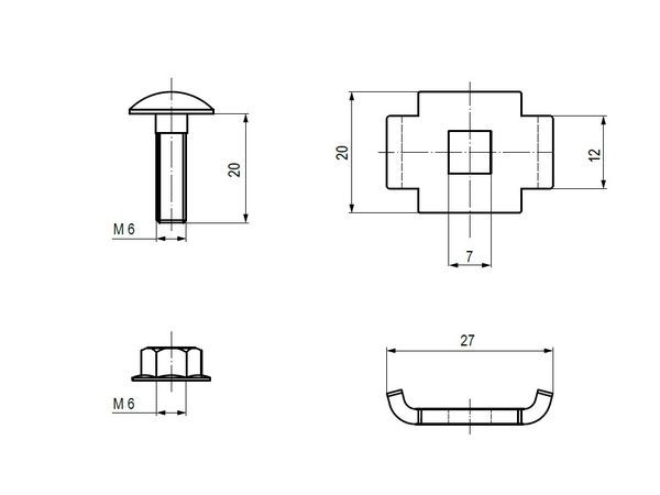 Соединитель винтовой компл. одинарный 6х20 (Винт М6+гайка) INOX EKF vcko6x20-INOX