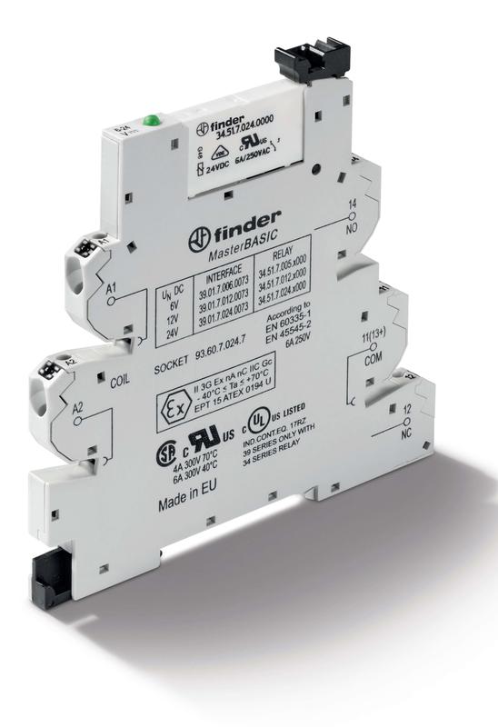 Модуль интерфейсный (сборка 34.51.7.060.0000 + 93.60.8.230.7) электромеханич. реле серия MasterBASIC 1CO 6А 230В AC IP20 безвинт. клеммы Push-in версия ATEX FINDER 390182300073