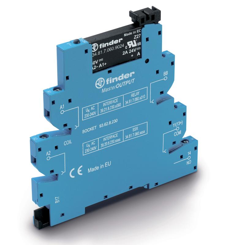 Модуль интерфейсный (сборка 34.81.7.005.9024 + 93.62.7.024) твердотельное реле MasterOUTPUT выход 6А (24В DC) 6В DC IP20 винт. клеммы FINDER 392070069024