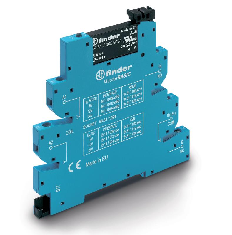 Модуль интерфейсный (сборка 34.81.7.024.8240 + 93.61.7.024) твердотельное реле MasterBASIC выход 2А (240В AC) 24В DC IP20 винт. клеммы FINDER 391070248240